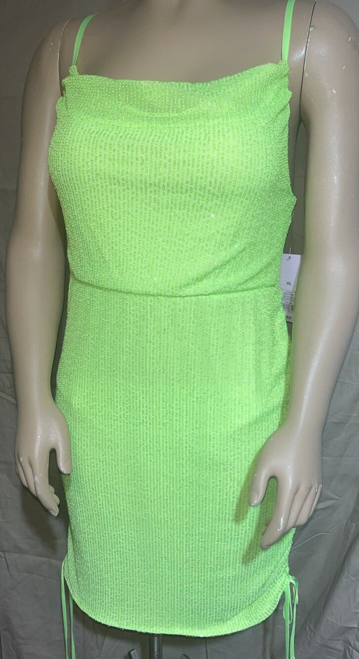 Wild Fable XXL Sleeveless Ruched Side Bodycon Dress Lime Green Sequin Rave New